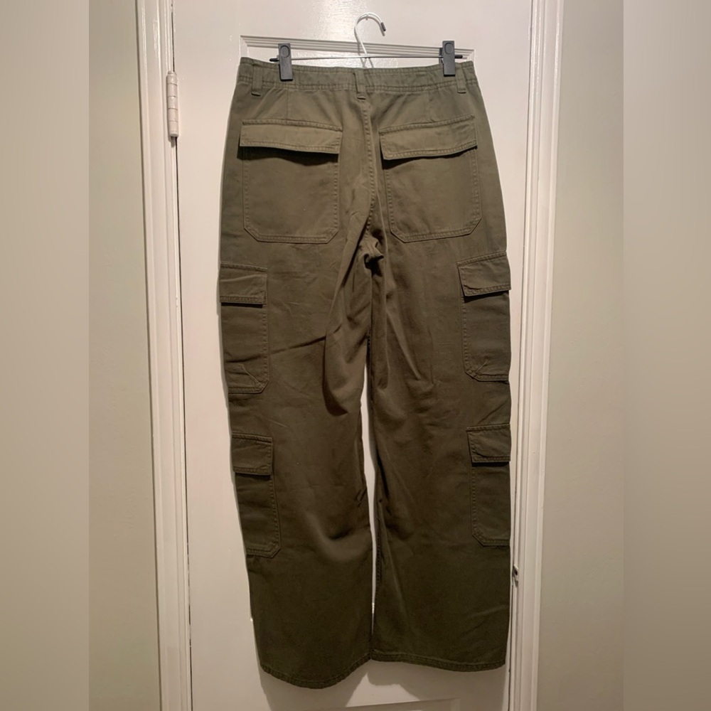 Zara High Rise Wide Leg Army Green Cargo Pants 8 - Picture 2 of 13